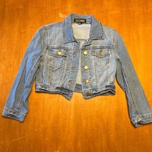 Forever 21 Crop Jean Jacket with Feather Headdress Design
